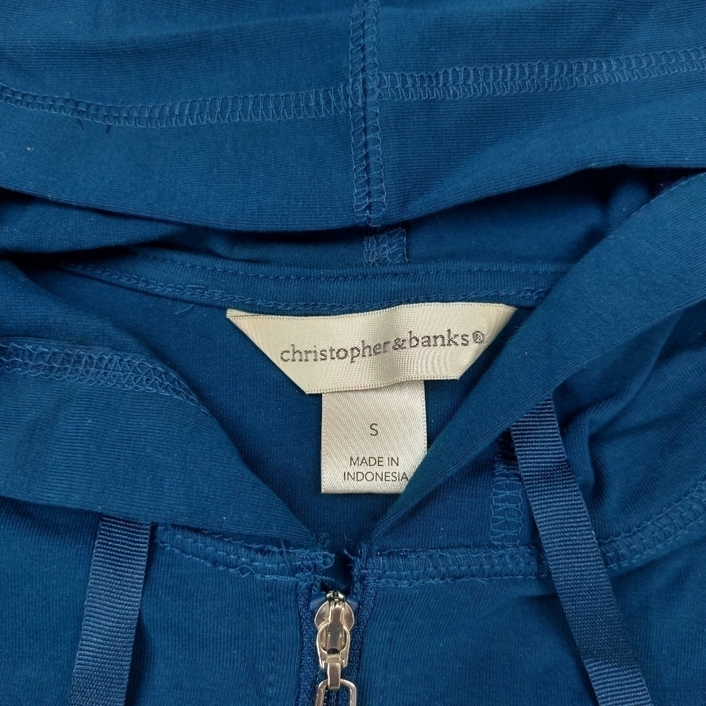 CHRISTOPHER & BANKS WOMEN'S BLUE ZIP FRONT LONG SLEEVE ACTIVE WEAR HOODIE SIZE S - Picture 3 of 7